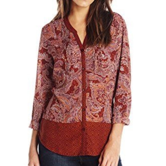 Prana Button Down Long Sleeve Paisley Print Top/ size S - Picture 5 of 13